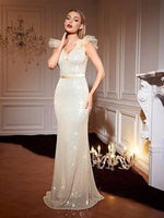 Load image into Gallery viewer, Mila V Neck Fishtail Dress
